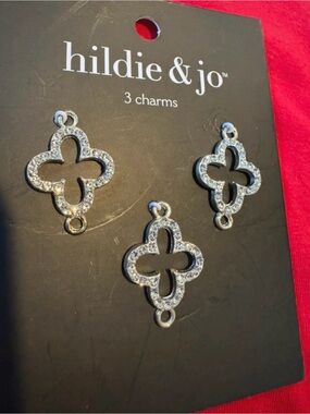 hildie & jo Silver Crystal Clover Brooch Charms - Set of 3